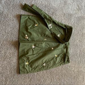 J Crew Green Floral Tie Front Skirt 0